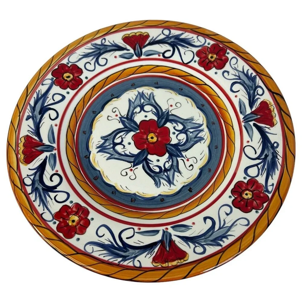 3 Tabletops Gallery Italiano Red Salad Luncheon Plates‎ Round Hand Painted 8.75